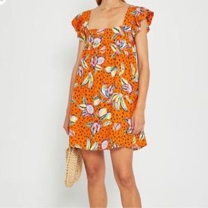 NWT Kourt Aria Core Seasonal Tropical Mini Dress  size small linen rayon blend